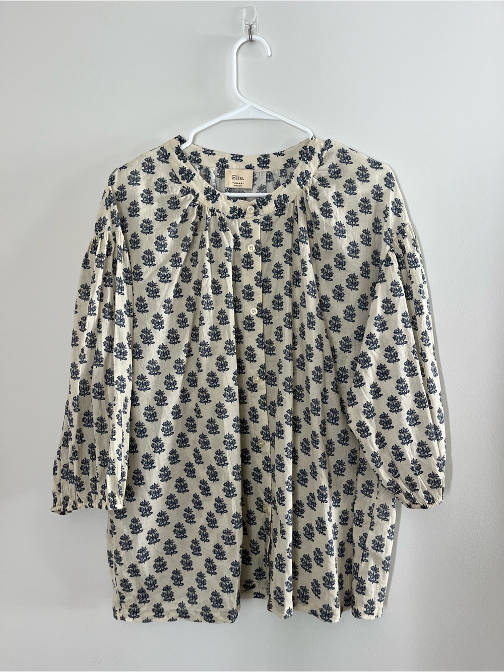 Elie. Elie Tahari Cream & Navy Floral Button-Front Top